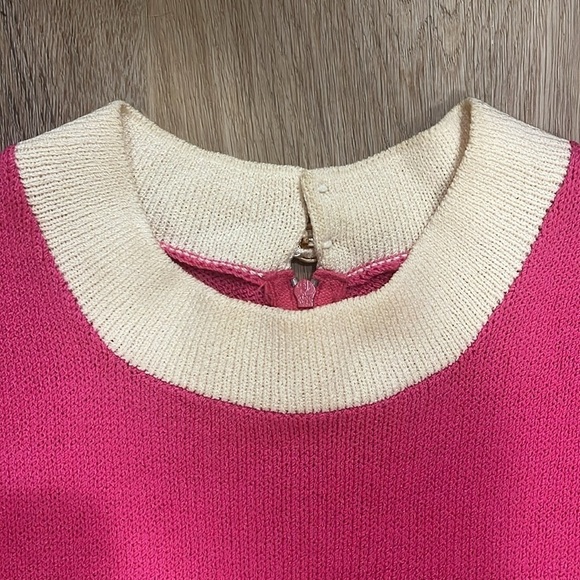 Stunning Vintage St.John Knitware Pink and cream Crew Neck Dress size 10 - Picture 2 of 7